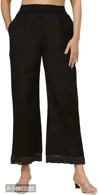 Elegant Black Cotton Linen Solid Trousers For Women-thumb0