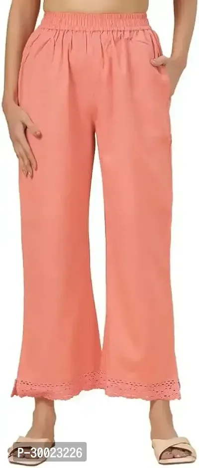 Elegant Peach Cotton Linen Solid Trousers For Women-thumb0