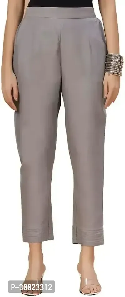 Elegant Grey Cotton Linen Solid Trousers For Women-thumb0