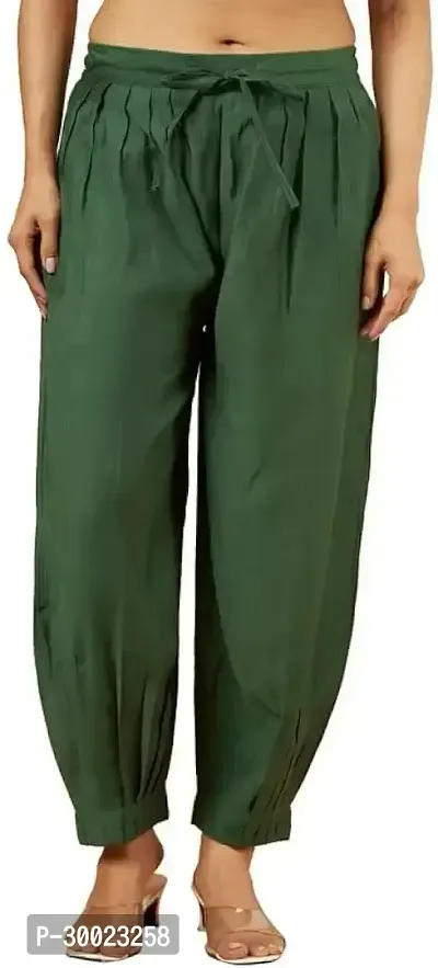 Elegant Green Rayon Slub Solid Trousers For Women-thumb0