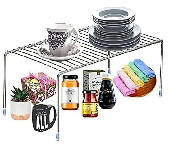 Plantex Stainless Steel Multipurpose Dish Rack/Storage Shelves for Kitchen Cabinets/Plate Stand/Utensil Rack (Chrome)