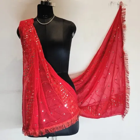 Fancy Chiffon Mirror Work Dupatta For Women