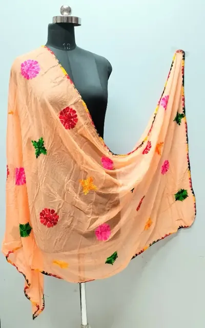 Womens Embroidered Phulkari Chiffon Dupatta | Jaipuri Gotta Patti Dupatta For Festivals, Weddings, Party