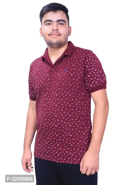 Reliable Maroon Cotton Printed Polos For Men