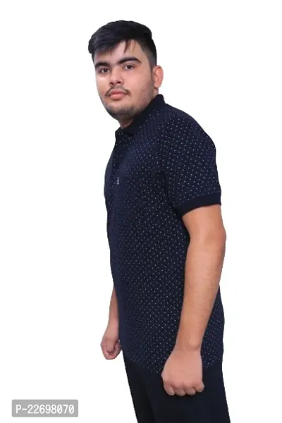 Reliable Navy Blue Cotton Printed Polos For Men