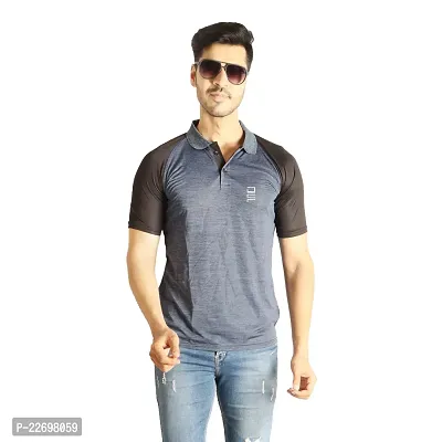 Reliable Navy Blue Polyester Self Pattern Polos For Men