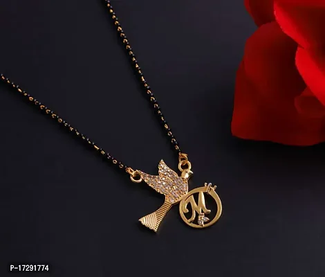 Stylish Golden Alloy Antique American Diamond Mangalsutra For Women