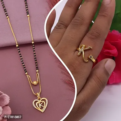 Beautiful Micro Gold Plated American Diamond Beautiful Love Heart Shape Daily wear Yellow Ring And Manglsutra Combo for Women and Girls(PACK OF 2)