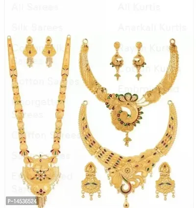 One Gram Gold Plated Forming 18K Covering Necklace Set For Womens And Girls Jewellery Set For Women-thumb0