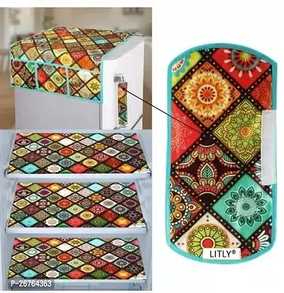 Fridge Combo 1Pc Fridge Cover For Top With 6 Utility Pockets 3 Fridge Mats +1 Fridge Handal Cover Set Of 5 Pices-thumb0