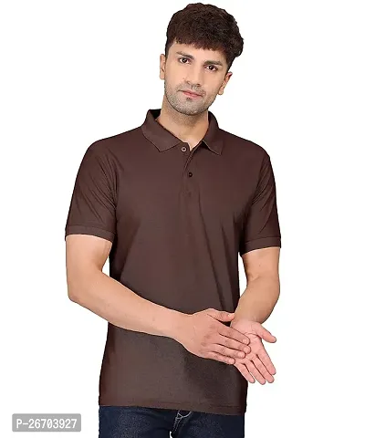 Elegant Brown Cotton Solid Polos For Men And Boys-thumb0