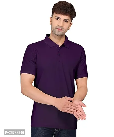 Elegant Purple Cotton Solid Polos For Men And Boys-thumb0