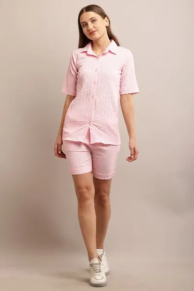 Trendy Pink Blended Solid Rapid Line Co-Ord Set for Women