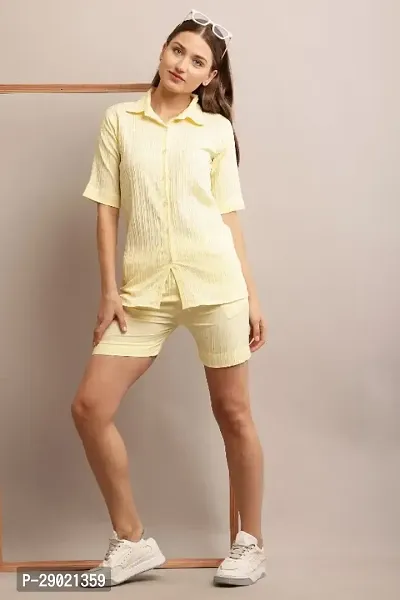 Trendy Yellow  Blended Solid Rapid Line Co-Ord Set for Women-thumb0