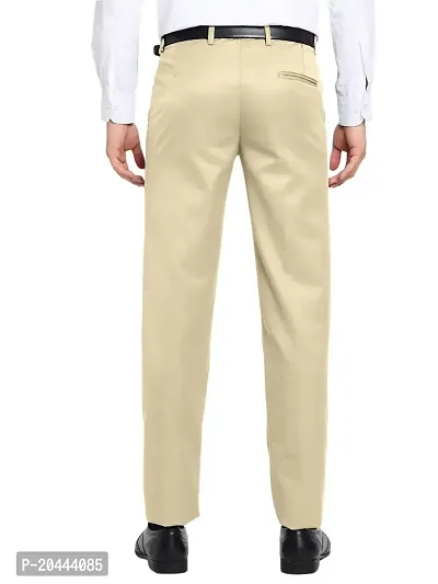 Classic Beige Polyester Blend Solid Mid-Rise Formal Trouser For Men-thumb3