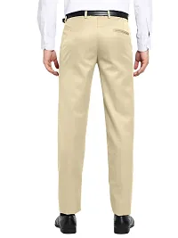 Classic Beige Polyester Blend Solid Mid-Rise Formal Trouser For Men-thumb2