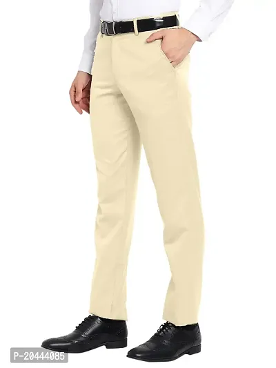 Classic Beige Polyester Blend Solid Mid-Rise Formal Trouser For Men-thumb4