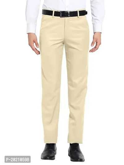 Classic Beige Polyester Blend Solid Mid-Rise Formal Trouser For Men-thumb0