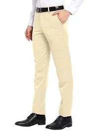 Classic Beige Polyester Blend Solid Mid-Rise Formal Trouser For Men-thumb3