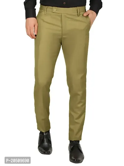 Classic Khaki Polycotton Solid Mid-Rise Formal Trouser For Men-thumb0