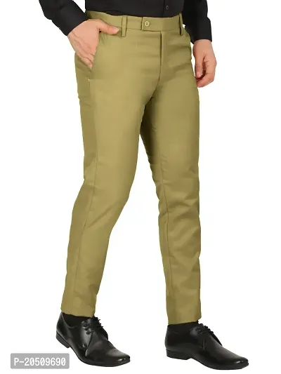 Classic Khaki Polycotton Solid Mid-Rise Formal Trouser For Men-thumb3