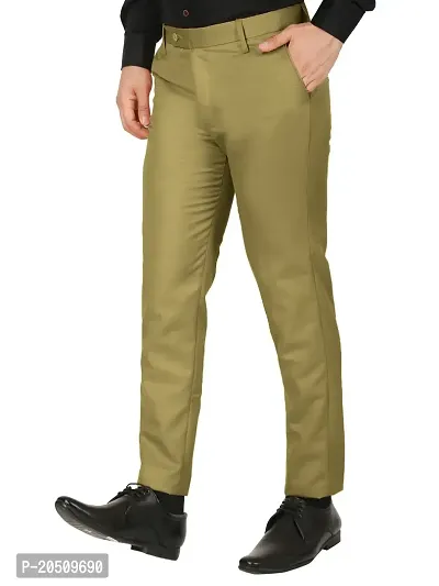 Classic Khaki Polycotton Solid Mid-Rise Formal Trouser For Men-thumb4