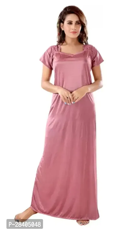 Stylish Pink Cotton Blend Solid Nighty For Women