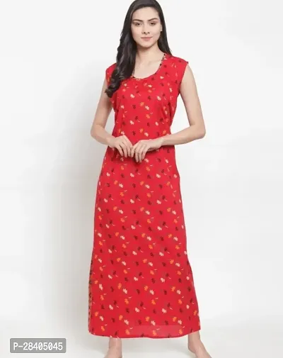 Stylish Red Cotton Blend Printed Nighty For Women-thumb0