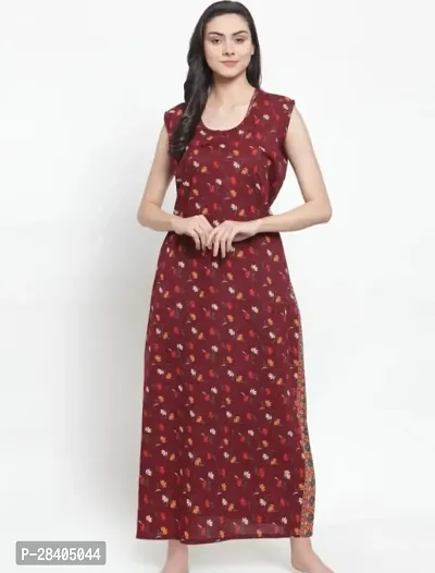 Stylish Maroon Cotton Blend Printed Nighty For Women
