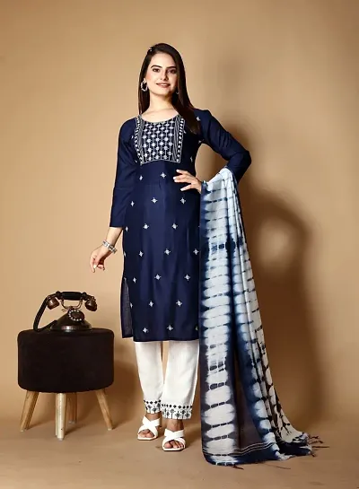 Stylish Viscose Rayon Kurta, Bottom and Dupatta Set For Women