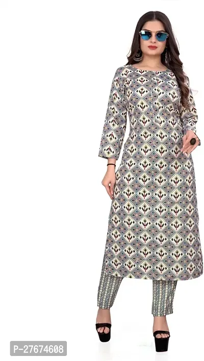 Elegant Grey Cotton Blend Kurta Bottom Set For Women