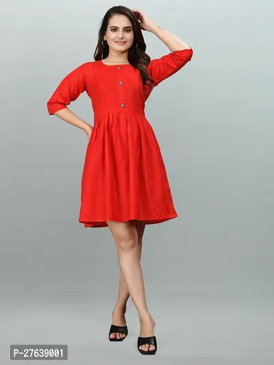 Stylish Red Cotton Blend Printed  Dress For Women-thumb0