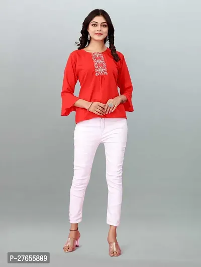 Fancy Red Rayon Embroidered Top For Women-thumb0