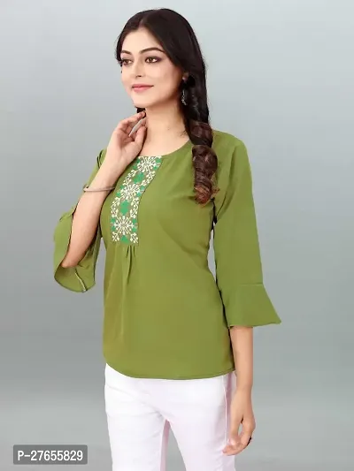 Fancy Green Rayon Embroidered Top For Women