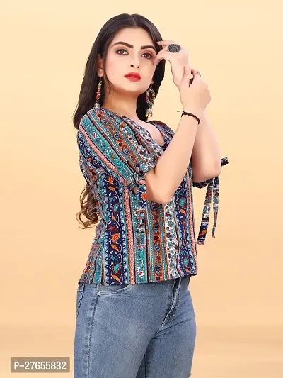 Fancy Multicoloured Cotton Blend Printed Top For Women