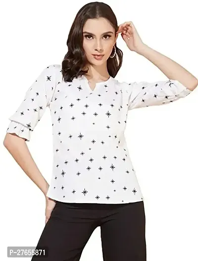 Fancy White Crepe Printed Top For Women-thumb0