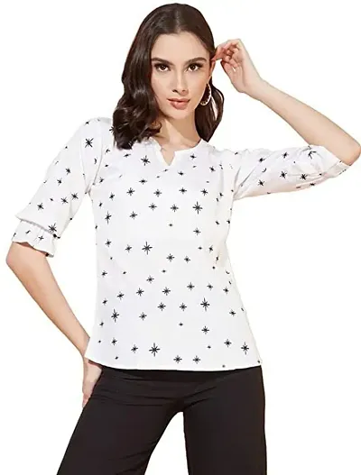 Elite WhiteBlack Regular Sleeves Crepe Top For Women