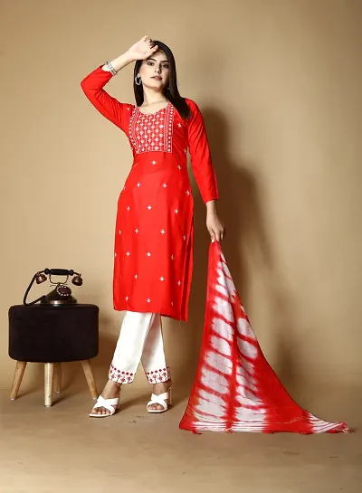 Stylish Viscose Rayon Kurta, Bottom and Dupatta Set