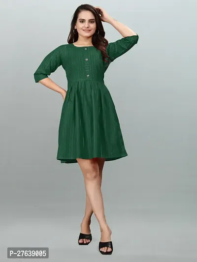 Stylish Green Cotton Blend Printed  Dress For Women