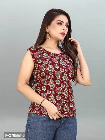 Fancy Maroon Cotton Printed Top For Women