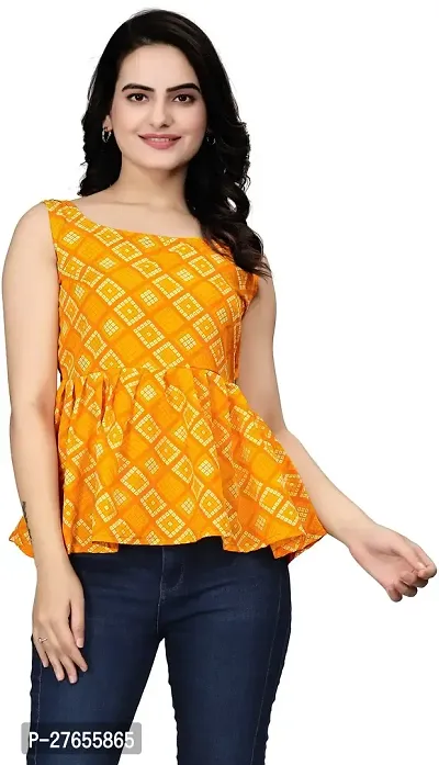 Fancy Yellow Crepe Printed Top For Women-thumb0