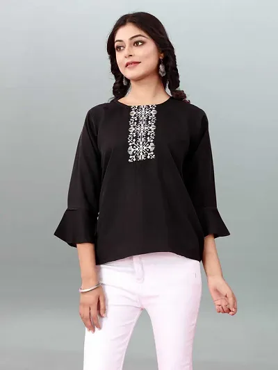 Elite WhiteYellow Regular Sleeves Crepe Top For Women