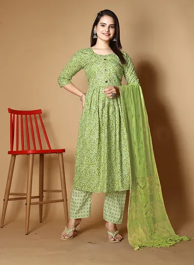 Stylish Cotton Blend Floral Printed Kurta Bottom Set