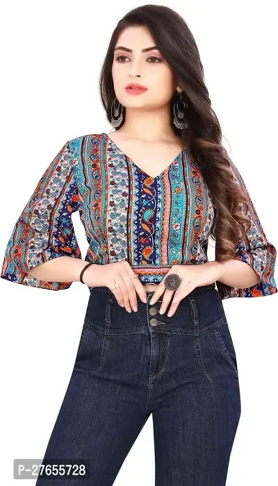 Fancy Multicoloured Crepe Printed Top For Women