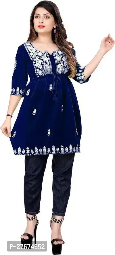 Elegant Blue Georgette Short Kurta For Women-thumb0