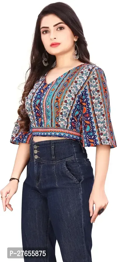 Fancy Multicoloured Crepe Printed Top For Women