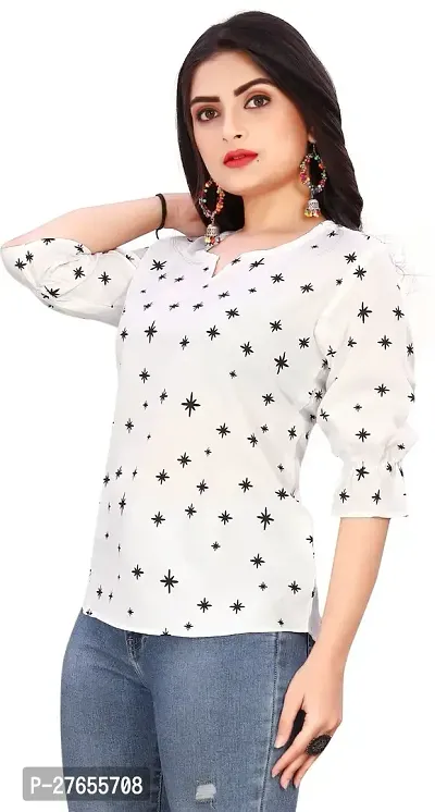 Fancy White Crepe Printed Top For Women