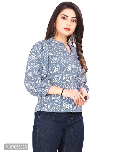 Fancy Blue Crepe Printed Top For Women-thumb0