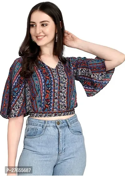 Fancy Multicoloured Crepe Printed Top For Women