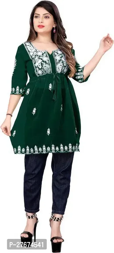 Elegant Green Georgette Short Kurta For Women